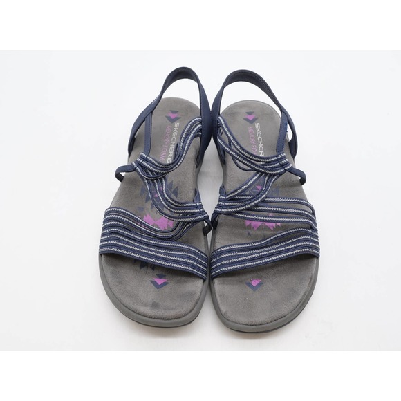 Skechers Sandals Womens 6 Slingback Blue Striped Strappy Open Toe Reggae Slim - Picture 8 of 9